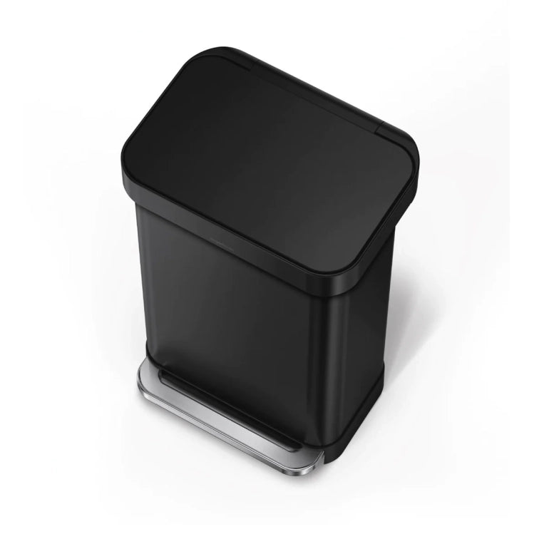 Black rectangular trash can on a white background