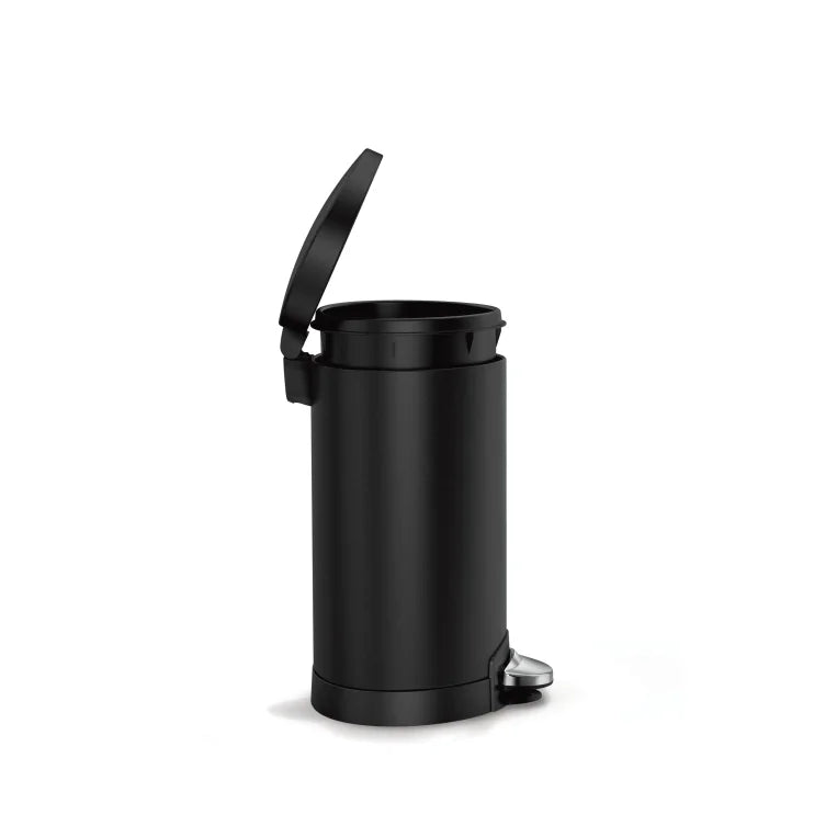 Black step trash can on a white background