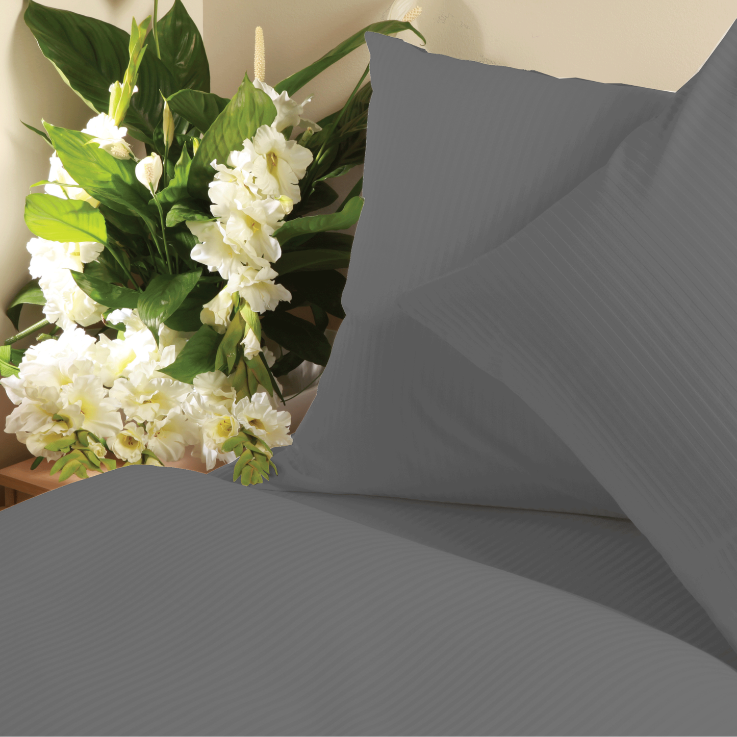 Pair of Sateen Bedding Sets - Grey Pinstripe