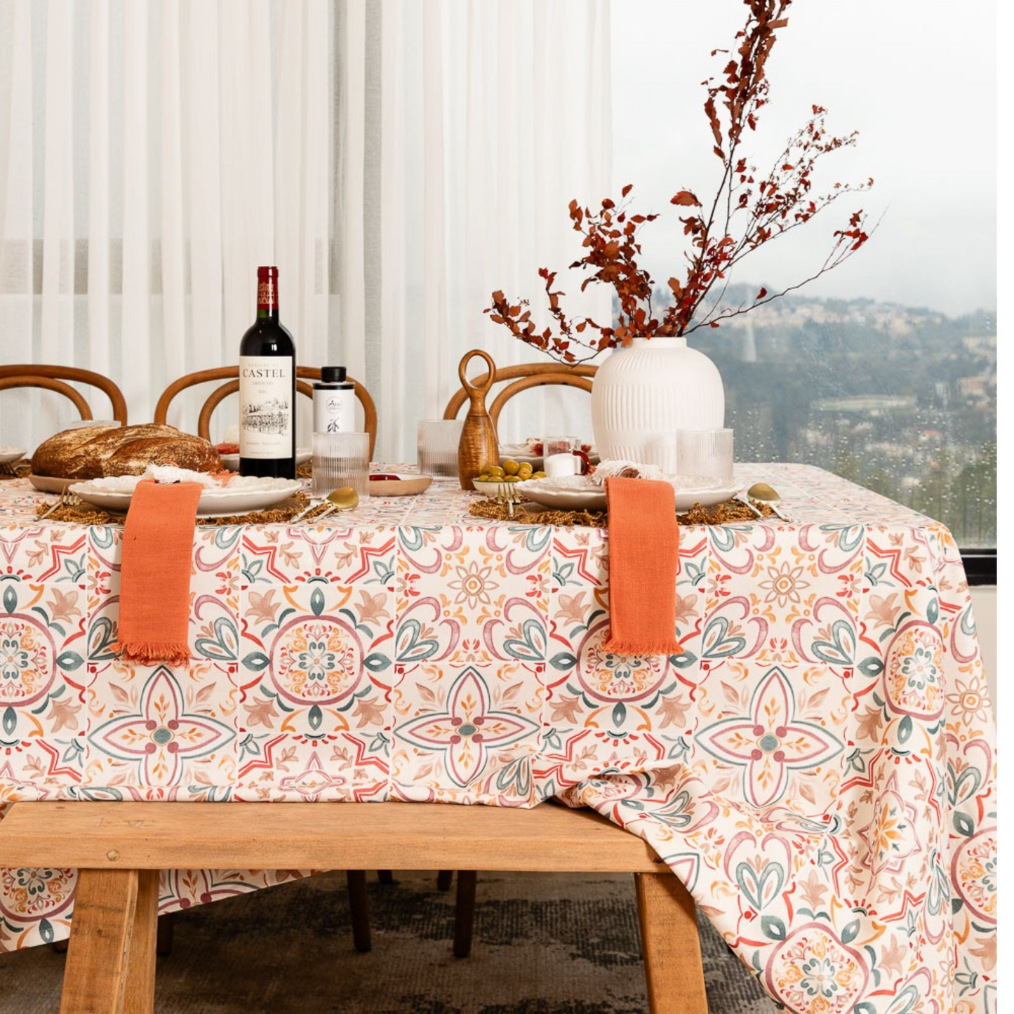 Orange Mandela Canvas Tablecloth