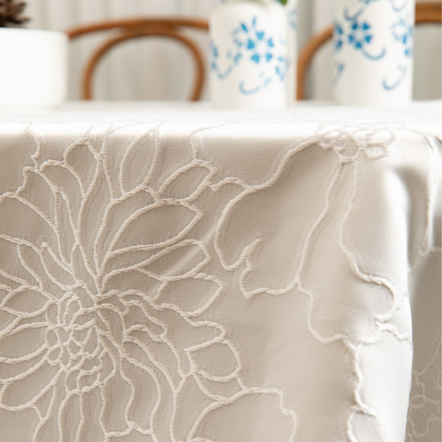 White Floral Tablecloth