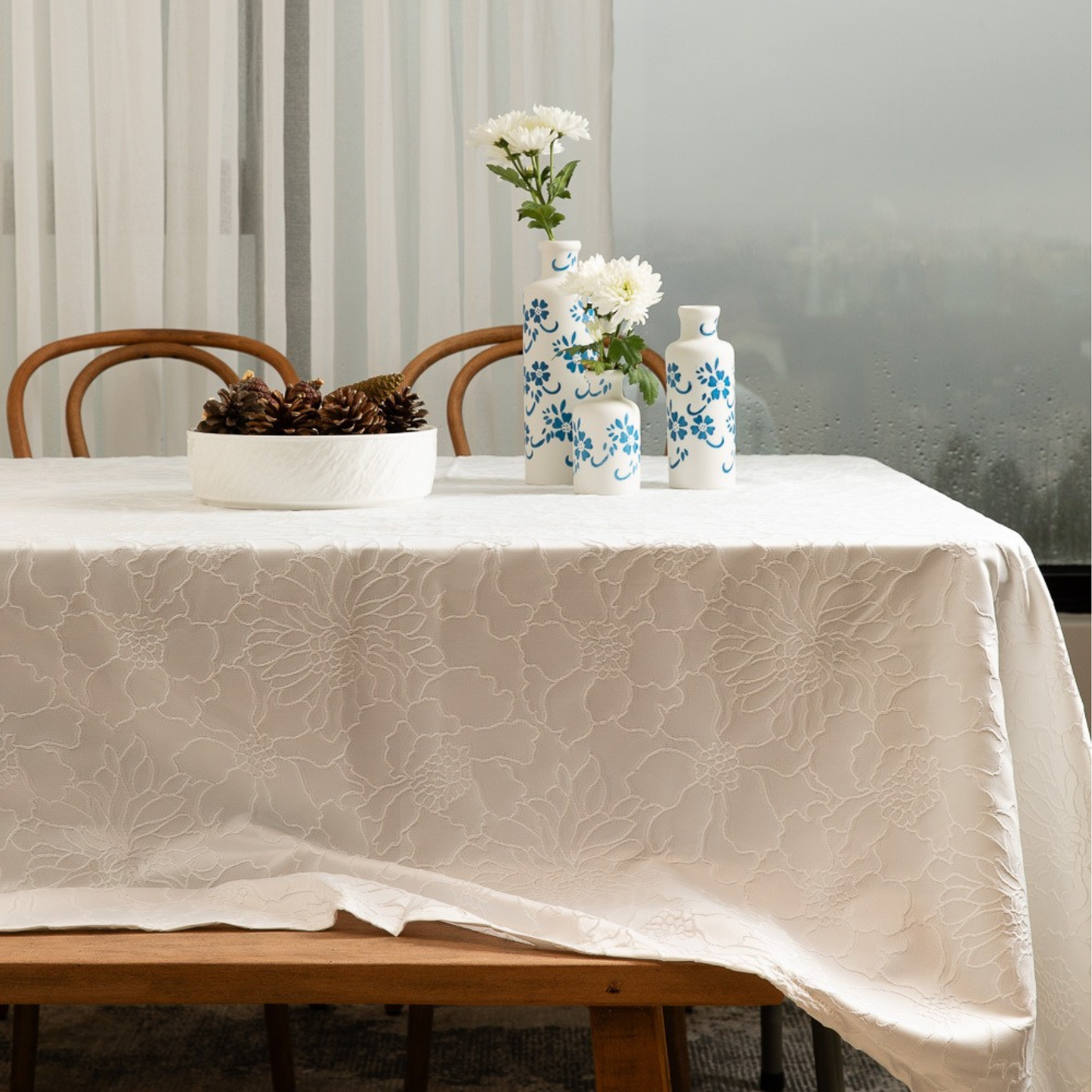 White Floral Tablecloth