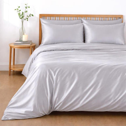 Bamboo 3-Piece Silver Bedding Set: Duvet Cover, Fitted Sheet, Pillowcase