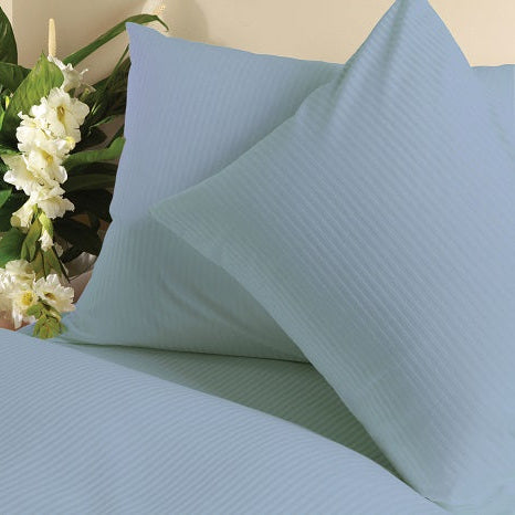 Pair of Sateen Bedding Sets - Light Blue Pinstripe