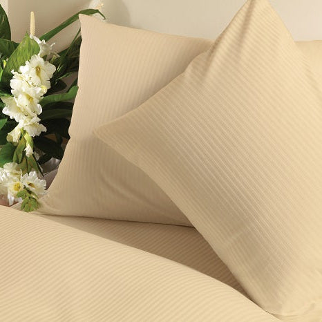 Pair of Sateen Bedding Sets - Beige Pinstripe