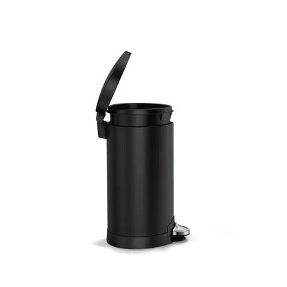 Black step trash can on a white background