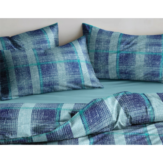 Premium Cotton Bedding Set - Blue Tartan
