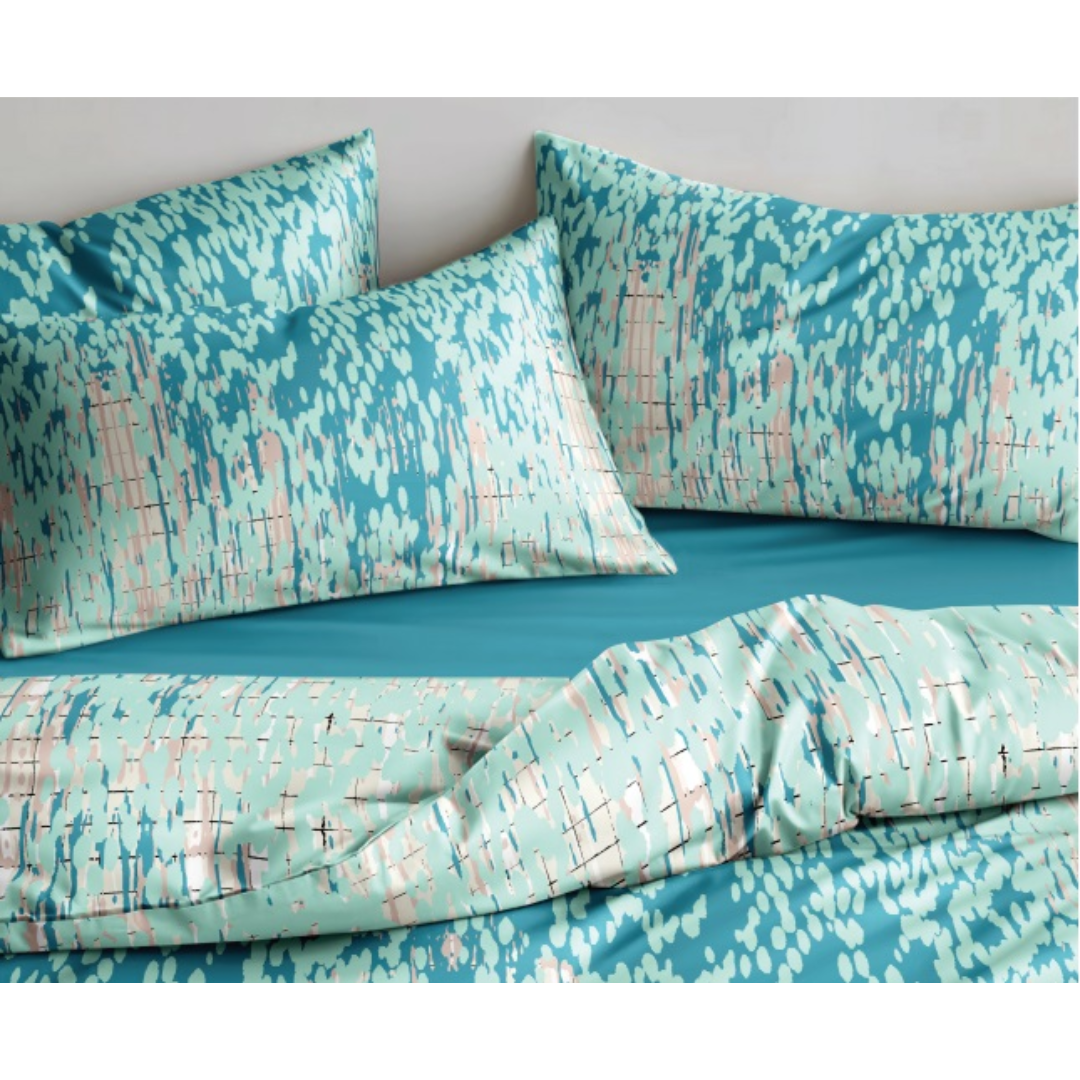 Premium Cotton Bedding Set - Abstract Aqua