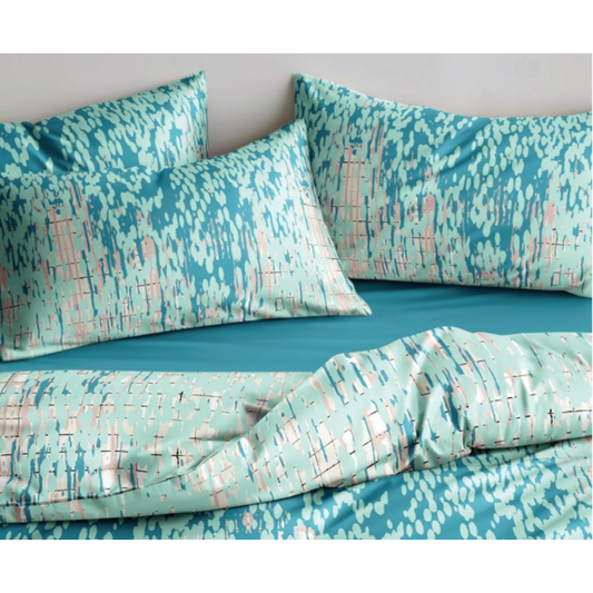 Premium Cotton Bedding Set - Abstract Aqua