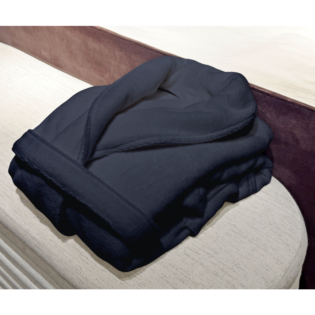 Plush Cotton Terry Bathrobe - Navy